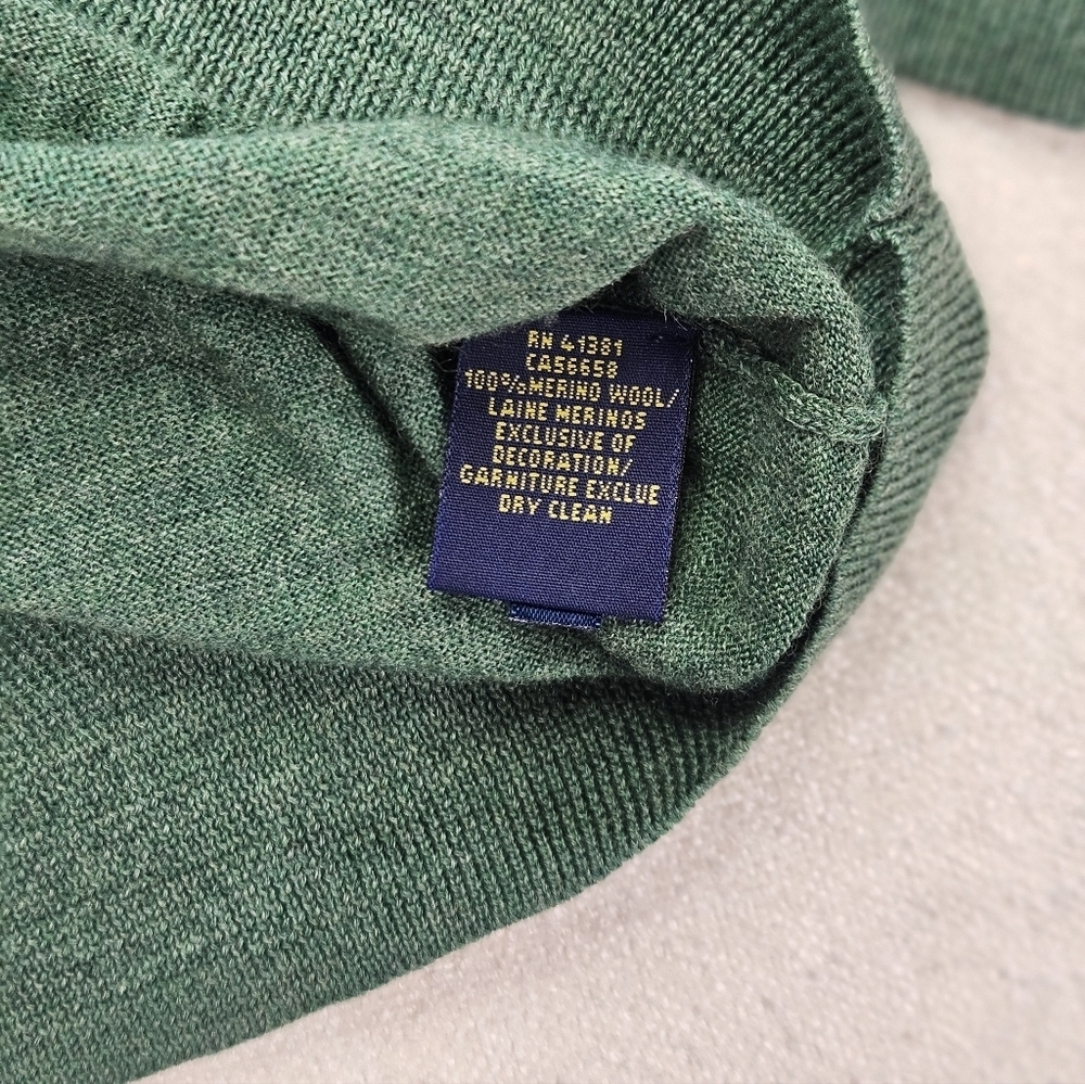 Polo Ralph Lauren Merino Wool Sweater XL Green V Neck - Picture 7 of 8